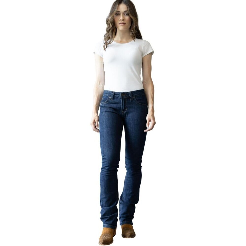 Women's Western Bootcut Jeans Dark Blue Mid-Rise Durable Shape-Saving